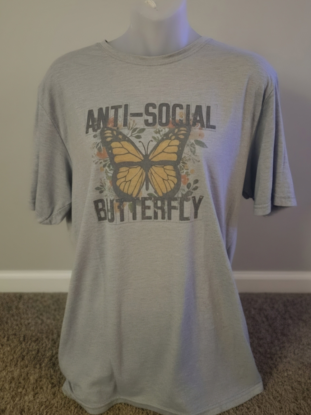 Gray "Anti-Social Butterfly" Womens Graphic Tee 1x Soft Cotton